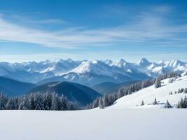 AI generated Winter mountain background with snow copy space ai generate photo