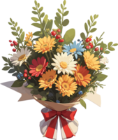 ai generado flores ramo de flores con cinta pegatina png