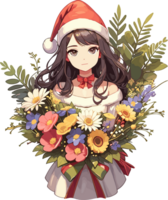 AI generated Christmas Girl with Flowers Bouquet Clip Art png