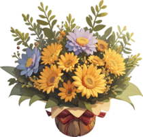 AI generated Flowers Bouquet Cartoon Illustration png