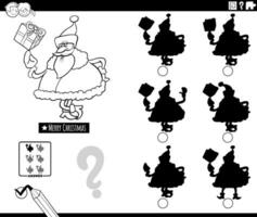 shadow game with cartoon Santa Claus with gift coloring page vector