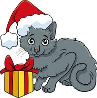 gracioso dibujos animados gato con presente en Navidad hora vector