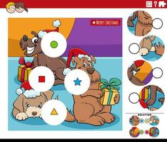 match the pieces activity with cartoon dogs on Christmas vector