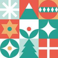 Bauhaus-Style Christmas pattern - trendy colored mosaic texture. Geometric seamless pattern with winter elements. Christmas decoration in Scandinavian style. New year texture. vector