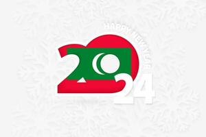 New Year 2024 for Maldives on snowflake background. vector