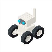 White robot on wheels in isometry. Vector illustration