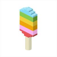 Multi-colored ice cream on a stick in isometry. Vector illustration