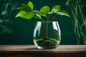 ai generado un pequeño planta en un florero en un mesa foto