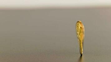 bitcoin moneta Filatura su grigio sfondo avvicinamento con Slow motion video