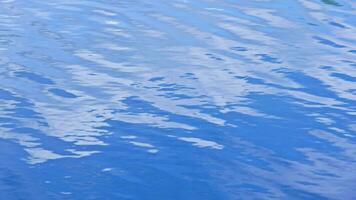 pequeno ondulações em a superfície do a lago com uma reflexão do a azul céu e branco nuvens video