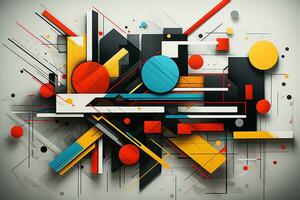 AI generated Geometric shapes abstract art, wall background. Vibrant colors, precise compositions photo