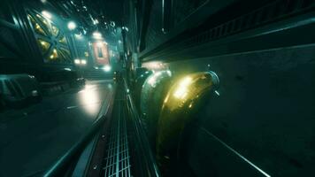 Background Science fiction interior. Sci-fi spaceship corridors. 3d rendering video