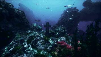 submerged cemetery features aged cross video