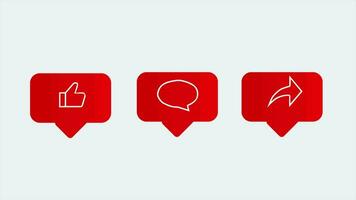 Like Comment And Share Red Buttons For Video Bloggers Icon Animations