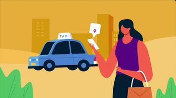 Woman Ordering Taxi With App video