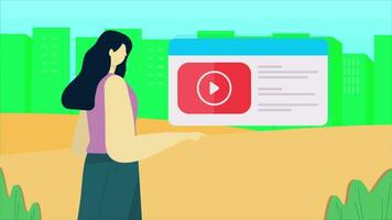 Woman Click Play Button For Playing Online Video