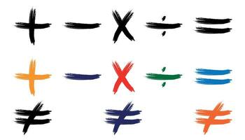 Mathematical vector brushes symbolize plus, minus, multiplication, equal not equal sign symbol and division.