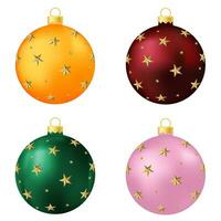 Set of orange, red, green and pink Christmas tree toy or ball vector