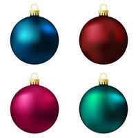 Set of blue, red, pink and green Christmas tree toy or ball vector