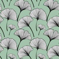 Seamless pattern, hand drawn ginkgo biloba leaves on a green background. Background, print, elegant textile, vector