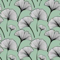 Seamless pattern, hand drawn ginkgo biloba leaves on a green background. Background, print, elegant textile, vector