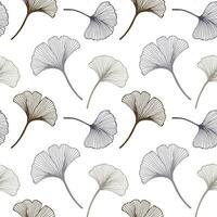 Seamless pattern, hand drawn ginkgo biloba leaves on a white background. Background, print, elegant textile, vector