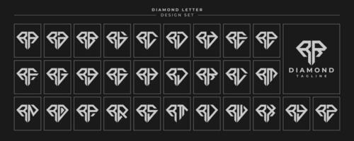 Set of luxury diamond crystal letter R RR logo design vector