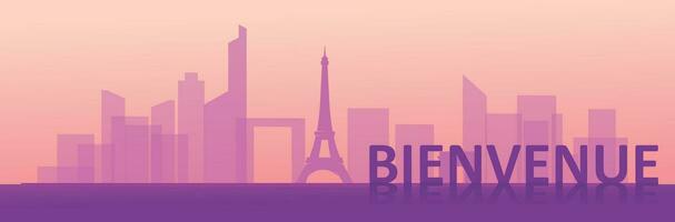 Great editable vector file of city skyline of Paris France with Bienvenue word standing in the front best for your digital design and print mockup