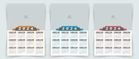 2024 One-page wall calendar design template with color variation, modern editable 12-month one-page calendar. vector