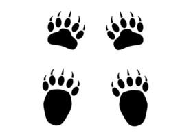 Bear or panda furry paw footprint with claws. Silhouette, contour. Icon. Vector isolated on white. Black and white. Grizzly wild animal paw print icon and symbol. Print, textile, postcard, pet store