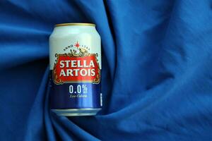 KYIV, UKRAINE - 4 MAY, 2023 Can of Stella Artois beer without alcohol and low in calories photo
