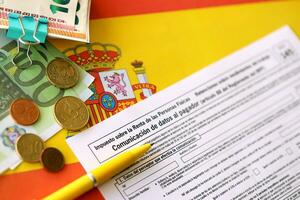 KYIV, UKRAINE - MAY 4, 2022 Modelo 145 spanish tax form dedicated to personal income tax IRPF photo