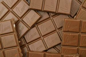 KHARKIV, UKRAINE - JANUARY 27, 2021 Alyonka chocolate square bars - product from Red October chocolate factory photo