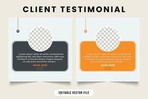 Client work review and testimonial design with yellow and dark gray colors. Customer feedback testimonial template vector with star ratings. Business client review testimonial design.