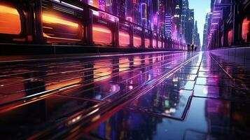 AI generated Futuristic Background. Metallic surface with neon accents and futuristic patterns. Created with Generative AI photo