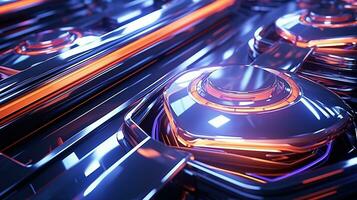 AI generated Futuristic Background. Metallic surface with neon accents and futuristic patterns. Created with Generative AI photo