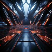 AI generated Futuristic Background. Metallic surface with neon accents and futuristic patterns. Created with Generative AI photo