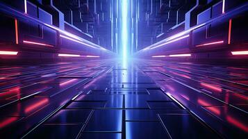 AI generated Futuristic Background. Metallic surface with neon accents and futuristic patterns. Created with Generative AI photo