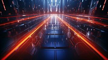 AI generated Futuristic Background. Metallic surface with neon accents and futuristic patterns. Created with Generative AI photo
