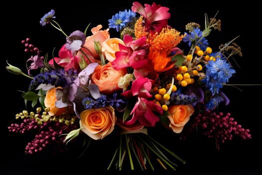 AI generated Photo of a vibrant and colorful bouquet of fresh flowers. Generative AI