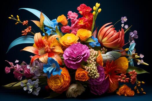 AI generated Photo of a vibrant and colorful bouquet of fresh flowers. Generative AI