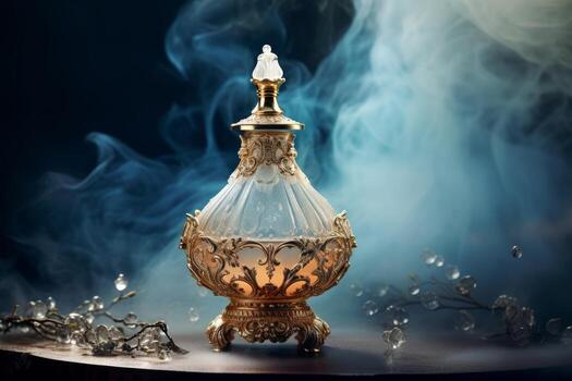 AI generated Photo of an elegant perfume bottle with a fine mist in the air. Generative AI