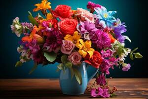 AI generated Photo of a vibrant and colorful bouquet of fresh flowers. Generative AI