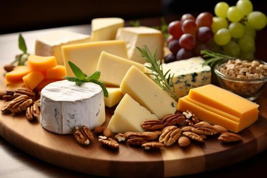 AI generated Photo of a gourmet cheese and charcuterie board with accompaniments. Generative AI
