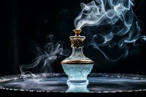 AI generated Photo of an elegant perfume bottle with a fine mist in the air. Generative AI
