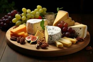 AI generated Photo of a Mediterranean mezze platter with hummus and olives. Generative AI