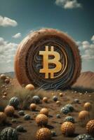 AI generated large gold bitcoin cryptocurrency logo photo