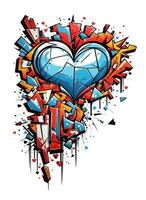 AI generated graphics big graffiti heart on white background for lovers photo