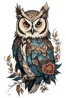 AI generated owl boho totem graphic on white background photo