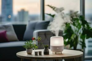 ai generado un blanco humidificador para el vivo habitación foto